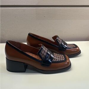 Chie Mihara Brown & Black Patterned Leather Loafers